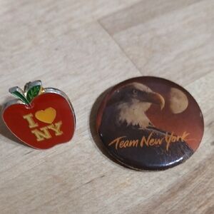 I Love NY Apple Pin and Team New York Eagle Button